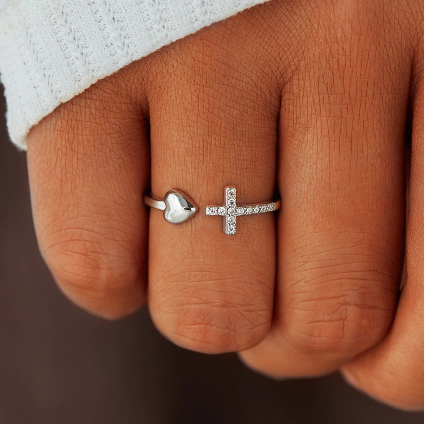 Heart - Cross - Open Ring
