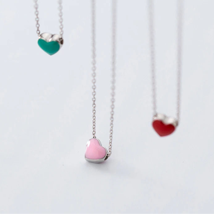 Enamel Hearts Pendant Necklace