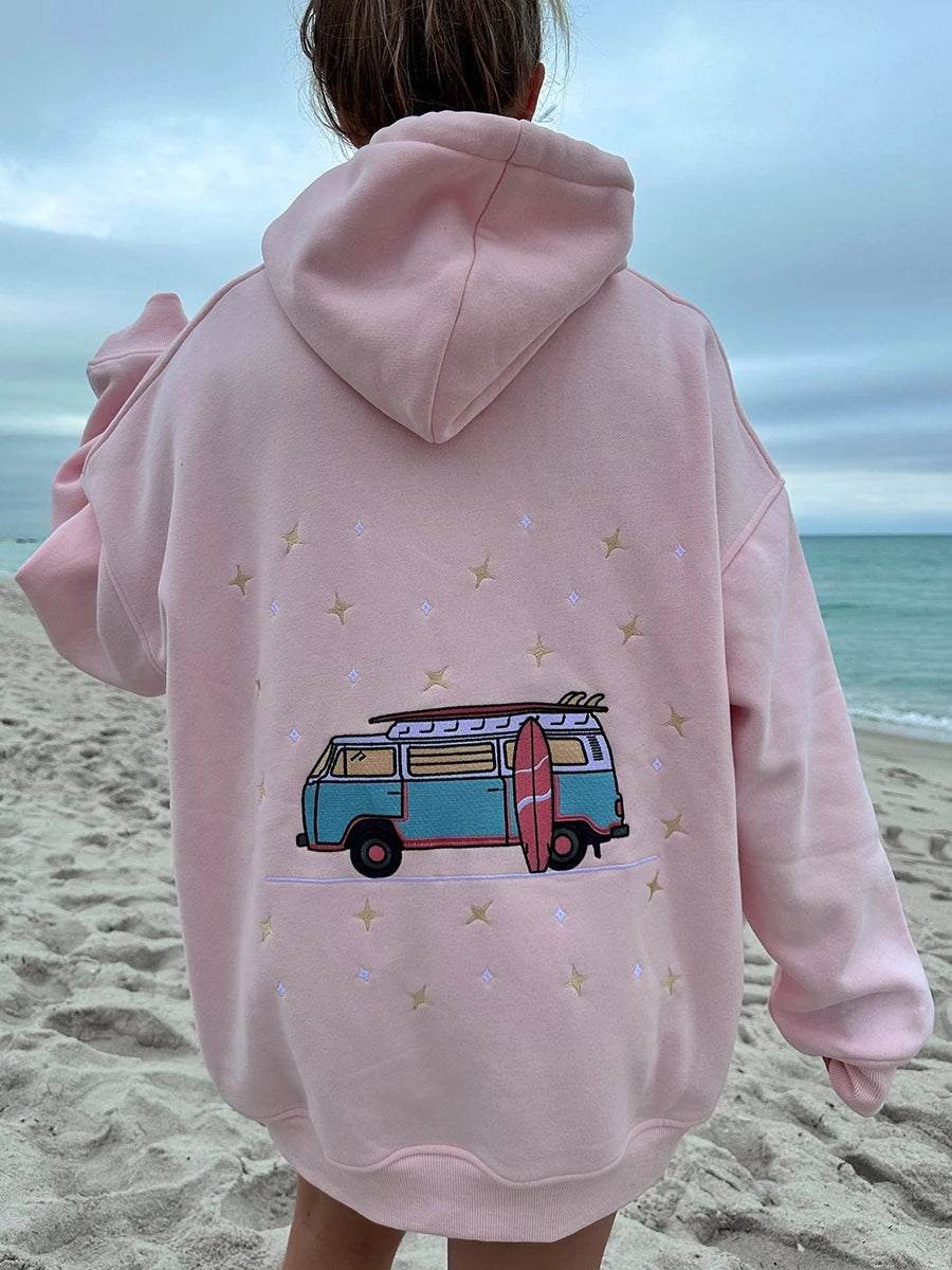 Embroidered Vintage Van Oversized Hoodie