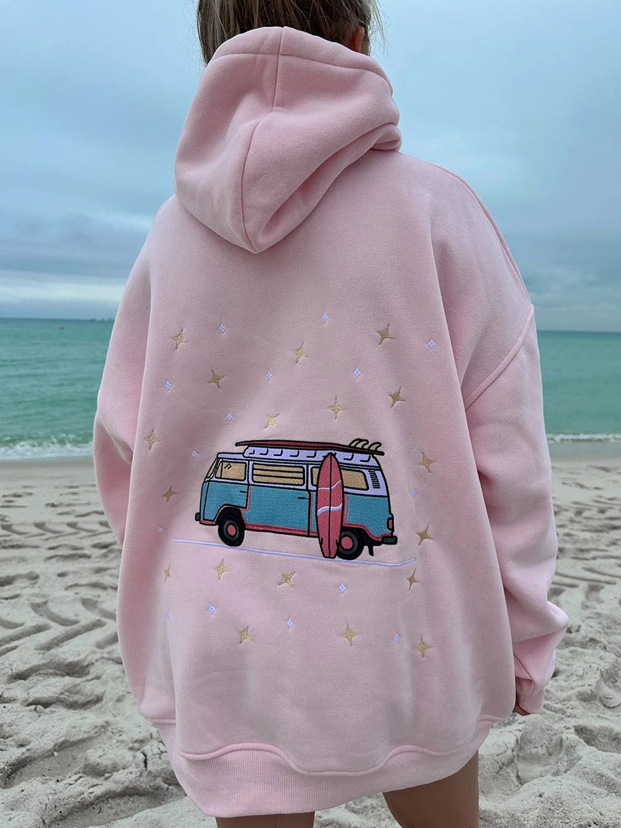 Embroidered Vintage Van Oversized Hoodie