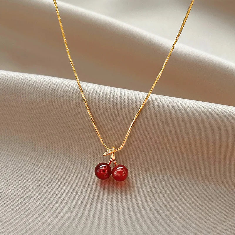 Red Cherry Gold Pendant Necklace