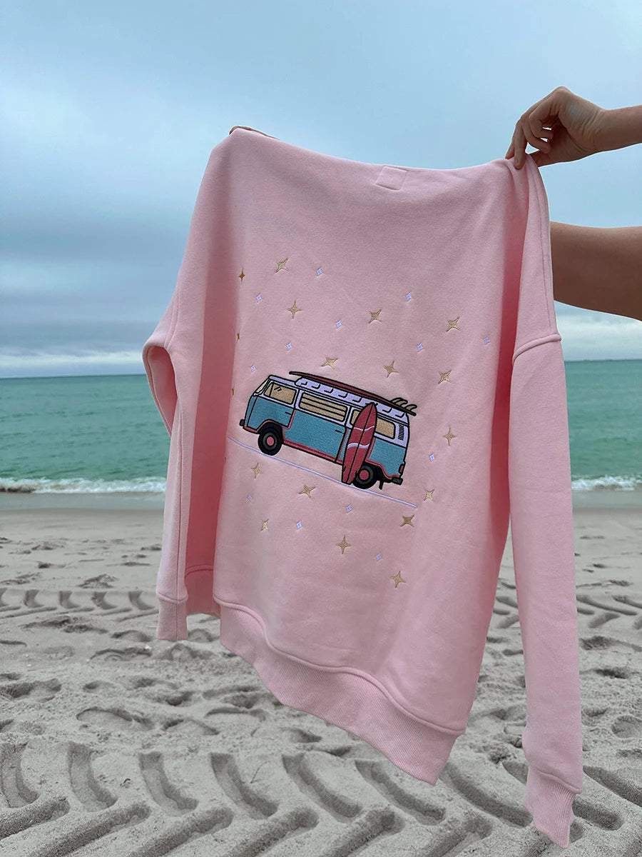 Embroidered Vintage Van Oversized Hoodie