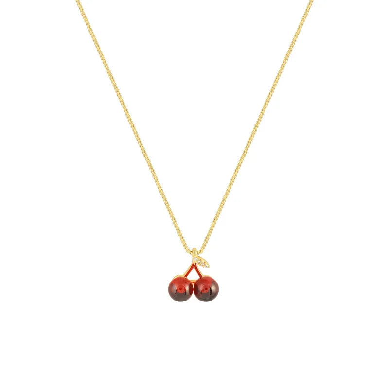 Red Cherry Gold Pendant Necklace