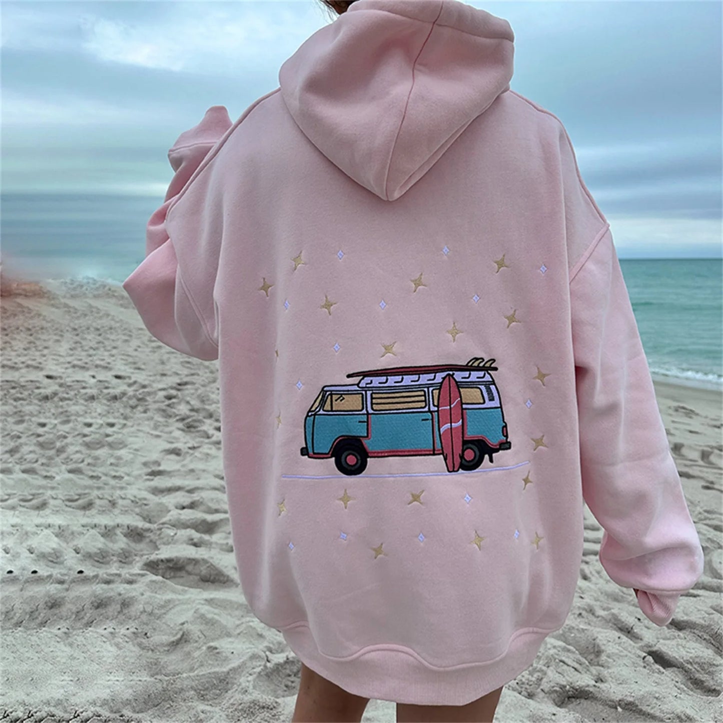 Embroidered Vintage Van Oversized Hoodie