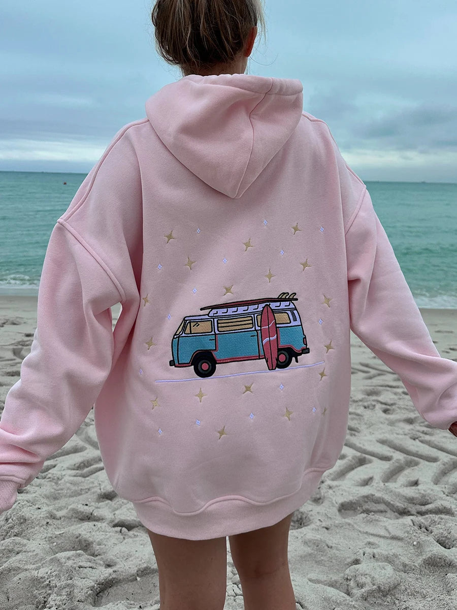 Embroidered Vintage Van Oversized Hoodie