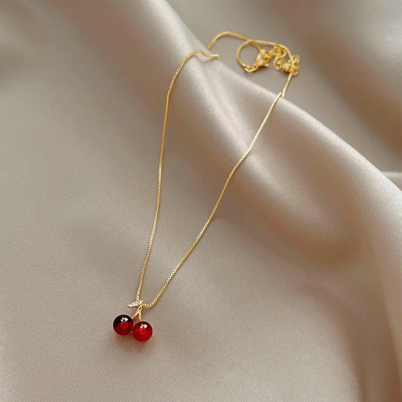 Red Cherry Gold Pendant Necklace