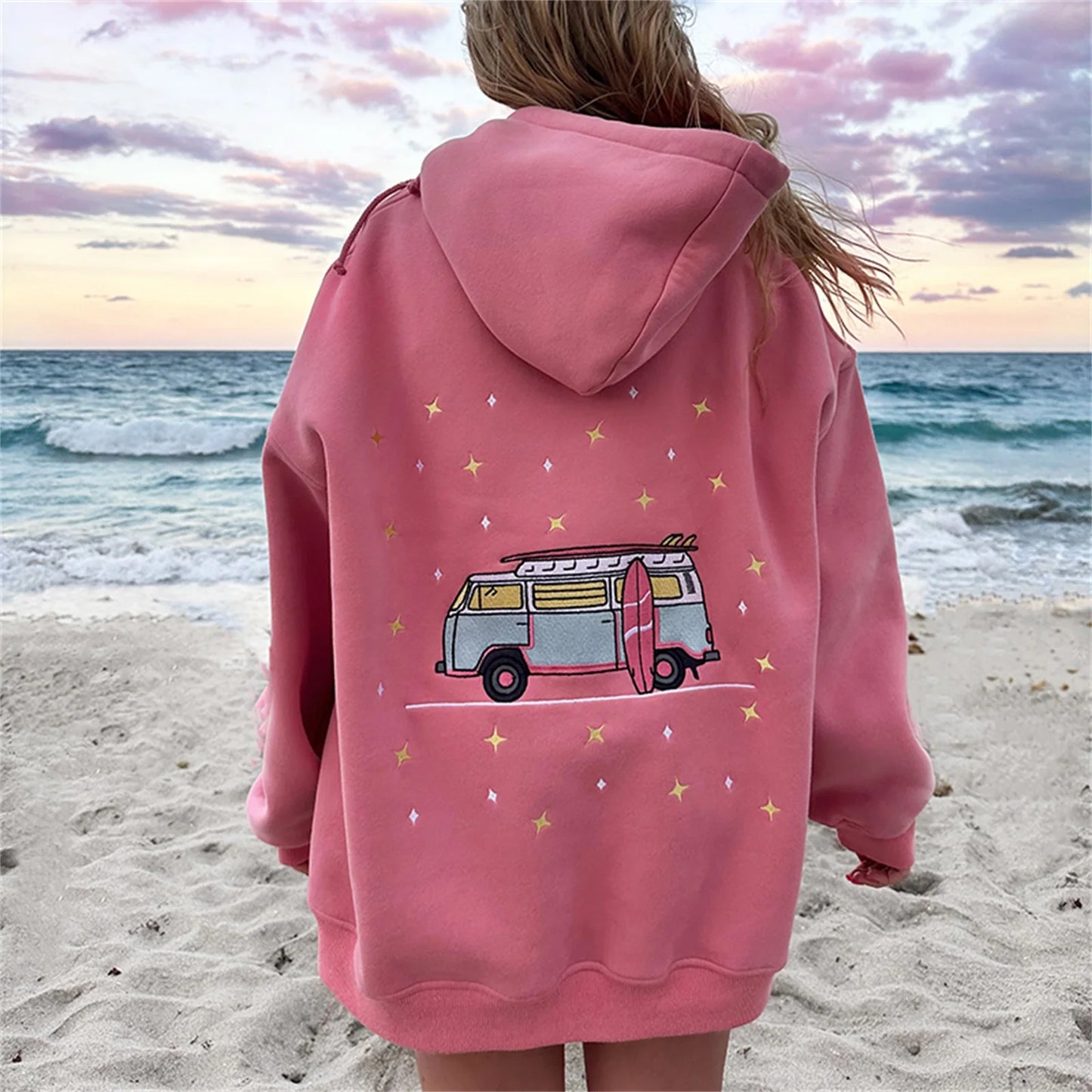 Embroidered Vintage Van Oversized Hoodie