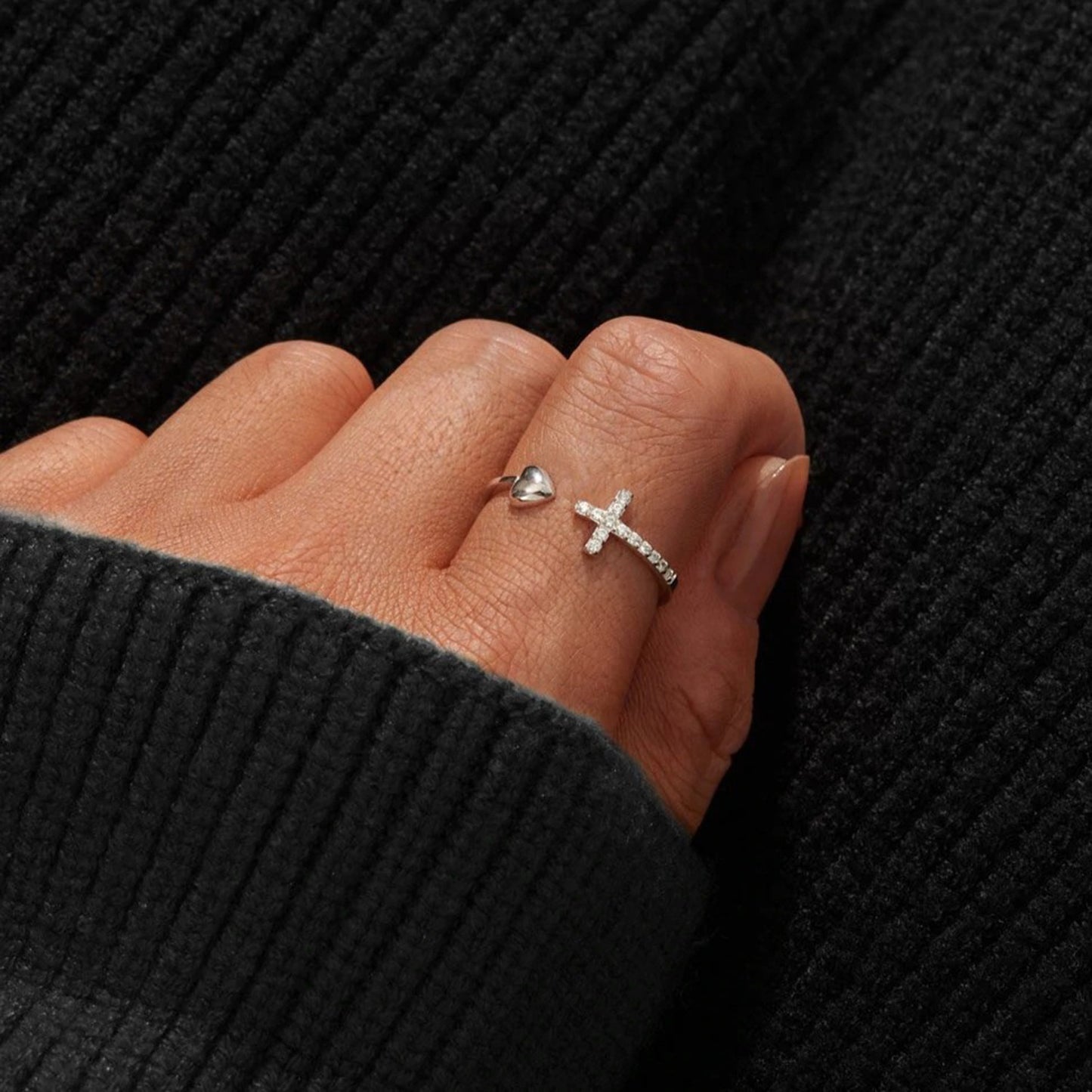 Heart - Cross - Open Ring