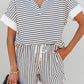 Black Stripe V Neck Tee and Casual Short Set
