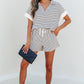 Black Stripe V Neck Tee and Casual Short Set