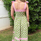 Green Floral Print Striped Detail Knot Straps Maxi Dress