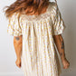 Multicolour Floral Print Contrast Ribbon Bow Lace Trim Square Neck Mini Dress
