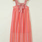 Pink Stripe Ruffled Straps Ribbon Knot Flowy Vacation Maxi Dress