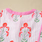 Sky Blue Floral Striped Print Tie Notched Neck Puff Sleeve Flared Mini Dress