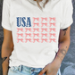 White USA Flag Bow Knot Print Round Neck T Shirt