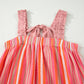 Pink Stripe Ruffled Straps Ribbon Knot Flowy Vacation Maxi Dress