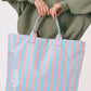 Blackish Green Glossy Striped Vinyl Large Tote Bag (Color Varied)