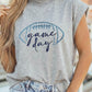 Light Grey Embroidered Game Day Football High Neck Short Sleeve Top