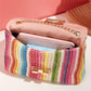 Strawberry Pink Straw Plaited Gold Chain Clasp Closure Single Shoulder Bag