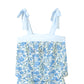 Sky Blue Floral Striped Patchwork Knot Straps 2pcs Short Set