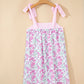 Sky Blue Floral Print Striped Patchwork Bow Knot Straps Mini Dress