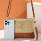 Beige Bow Pearl Decor Straw PU Leather Patched Crossbody Bag