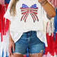 White Patriotic Sequin Bow Graphic Oversized Tee