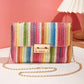 Strawberry Pink Straw Plaited Gold Chain Clasp Closure Single Shoulder Bag