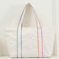 White Colorful Ricrac Detail Canvas Tote Bag