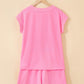 Sachet Pink V Neck Short Sleeve Top Drawstring Shorts 2pcs Set