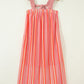 Pink Stripe Ruffled Straps Ribbon Knot Flowy Vacation Maxi Dress