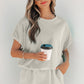 Green Solid Color Puffy Loose Top Drawstring Shorts 2pcs Outfit