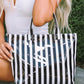 Blackish Green Glossy Striped Vinyl Large Tote Bag (Color Varied)