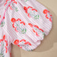 Sky Blue Floral Striped Print Tie Notched Neck Puff Sleeve Flared Mini Dress