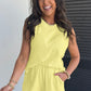 Yellow Cream Solid Color Textured Loose Tank Casual Shorts 2pcs Outfit
