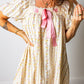 Multicolour Floral Print Contrast Ribbon Bow Lace Trim Square Neck Mini Dress