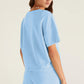 Myosotis V Neck Drop Shoulder Tee and Patchwork Drawstring Elastic Waistband Shorts Set