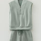 Fiery Red Quarter Zip Sleeveless Top Drawstring Shorts Casual 2pcs Outfit