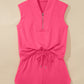 Fiery Red Quarter Zip Sleeveless Top Drawstring Shorts Casual 2pcs Outfit