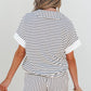 Black Stripe V Neck Tee and Casual Short Set