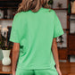Myosotis V Neck Drop Shoulder Tee and Patchwork Drawstring Elastic Waistband Shorts Set