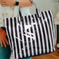 Blackish Green Glossy Striped Vinyl Large Tote Bag (Color Varied)