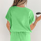 Green Solid Color Puffy Loose Top Drawstring Shorts 2pcs Outfit
