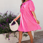 Rose Striped Print Bow Detail Short Puff Sleeve Mini Dress