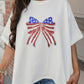 White Patriotic Sequin Bow Graphic Oversized Tee