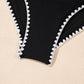 Black Ric Rac Trim Contrasted Patchwork Cutout One Piece Swimsuit
