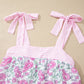 Sky Blue Floral Print Striped Patchwork Bow Knot Straps Mini Dress
