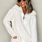 White Ribbed Collar Drop Shoulder Sweatshirt and Shorts Set