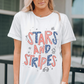 White STARS AND STRIPES Crew Neck Graphic Tee