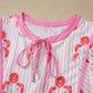 Sky Blue Floral Striped Print Tie Notched Neck Puff Sleeve Flared Mini Dress